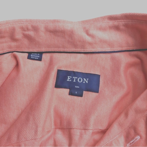 ETON  Slim  solid pinky orange , button down Polo shirt Sz  S  made in Europe - Picture 4 of 8